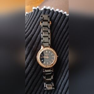 DKNY Black and Gold Women's Watch with Crystal Accents